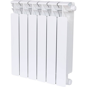 Биметаллический радиатор Rifar Base Ventil 500, 06 секций, нижнее подключение правое (BVR), цвет белый Ral 9016. Высота 570 мм, ширина 480 мм, глубина 100 мм (Мощность при дельта Т50 = 762 Вт, Т60 = 966 Вт, Т70 = 1182 Вт)