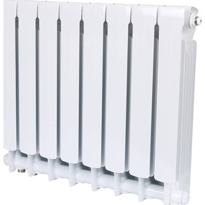 Биметаллический радиатор Rifar Base Ventil 500, 08 секций, нижнее подключение правое (BVR), цвет белый Ral 9016. Высота 570 мм, ширина 640 мм, глубина 100 мм (Мощность при дельта Т50 = 1016 Вт, Т60 = 1288 Вт, Т70 = 1576 Вт)